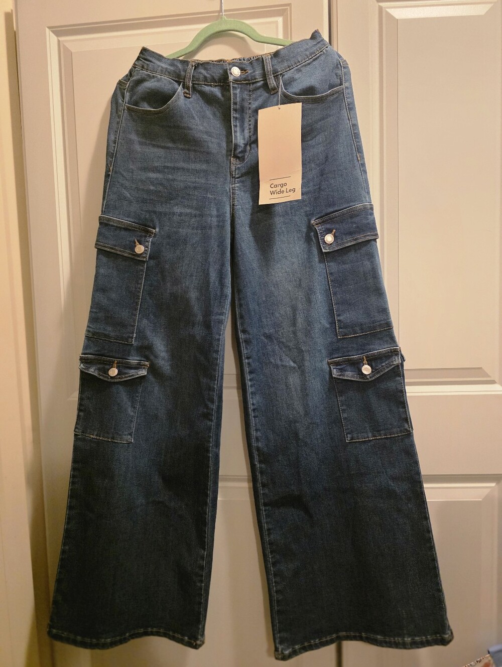 No Boundaries Dark Blue Wide-Leg Cargo Jeans